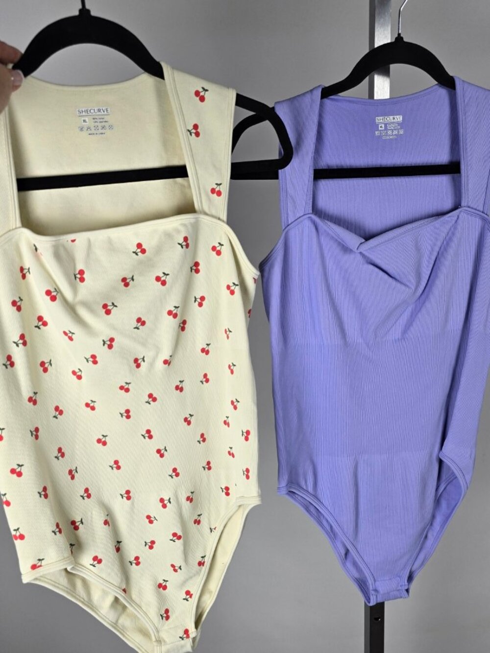 SheCurve Ribbed Square Neck Bodysuits Bundle XL Cherry & Lavender
